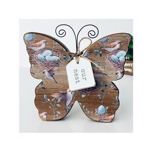NWT Quill to Paper Tabletop Stand Wood Decor our nest Printed Butterfly Decor